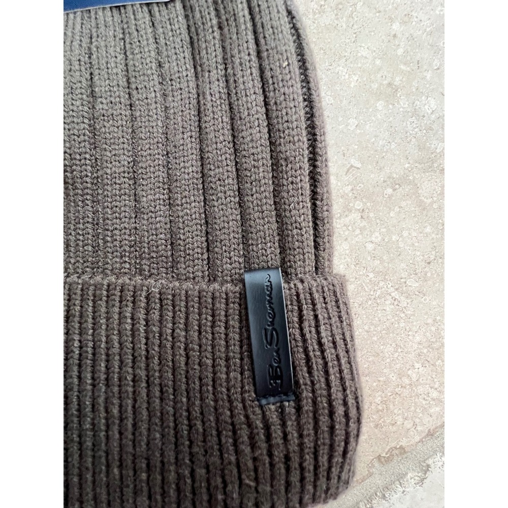 Ben Sherman Mens 2 Pack Ribbed Knit Beanie Hats Thermal Plush Lining Brown Black - Picture 3 of 8